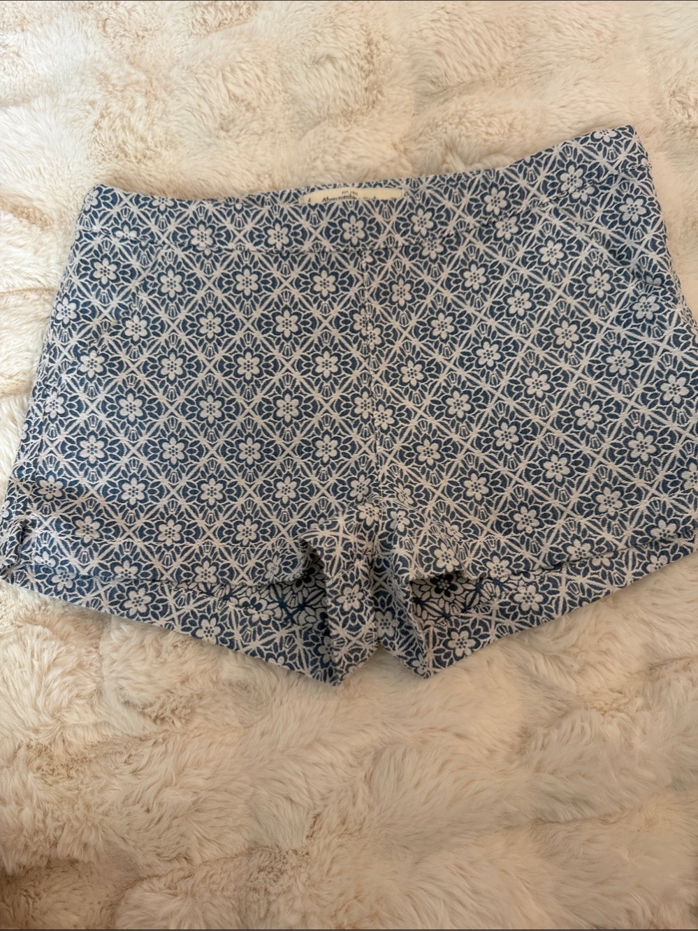 Abercrombie & Fitch Blue and White Floral Print High-Waist Shorts